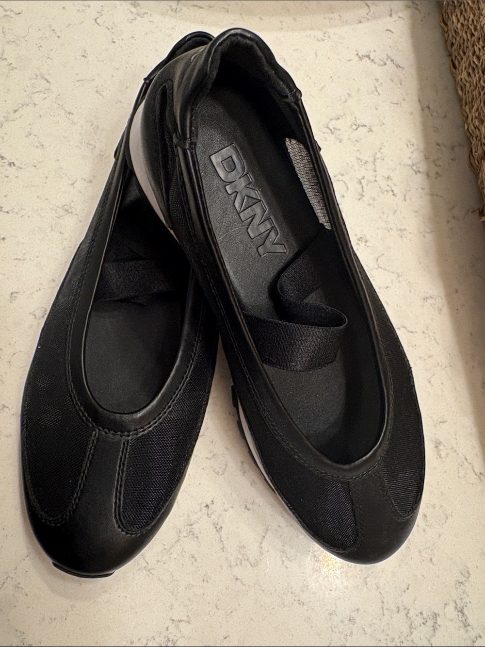 DKNY Black Women's Slip-On Ballet Flats with Elastic Vamp